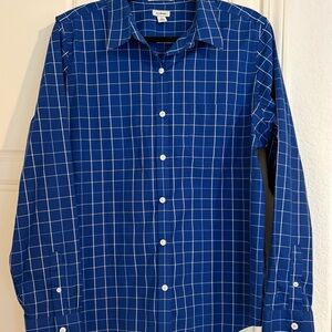 L.L. Bean Men's Blue Checkered Button-Down Shirt Wrinkle Free